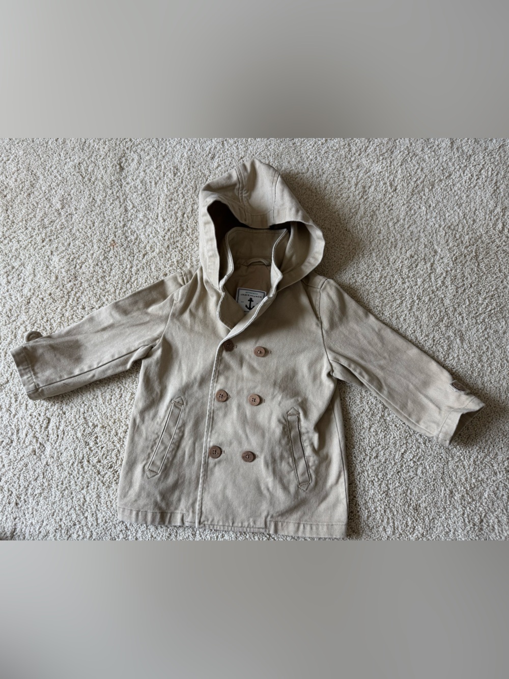 Janie and Jack Cream Hooded Double-Breasted Pea Coat